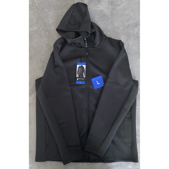 Spyder Men's Full Zip Hoodie Size Large NWT Black Ribbed - Picture 4 of 8